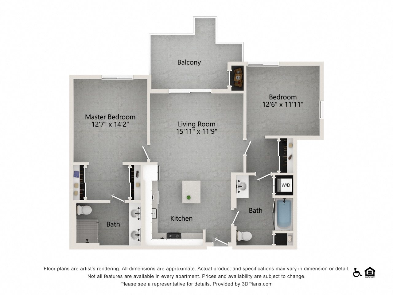2 bedroom 2 bath 1295 SF